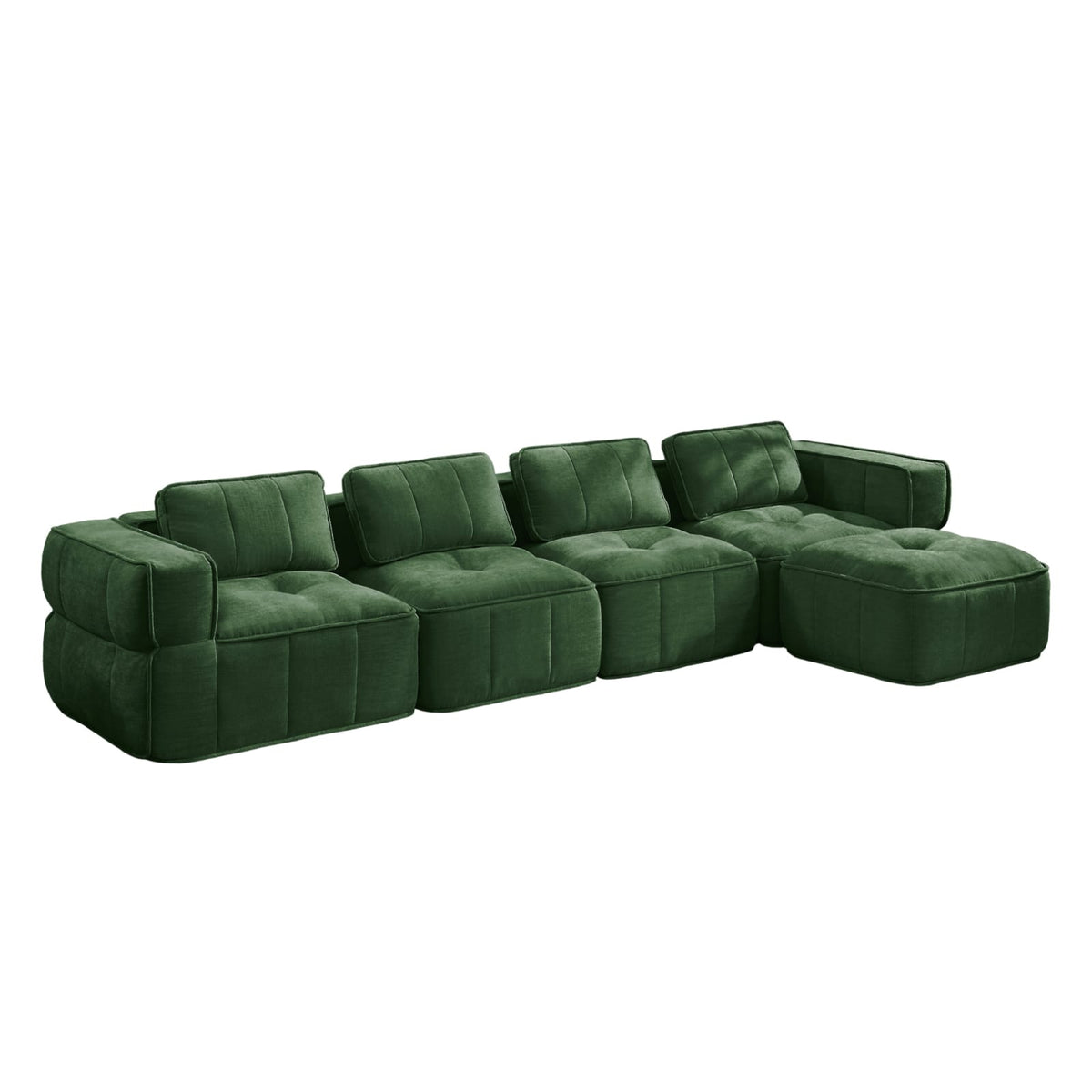 Canapé Modulable 4 Places en Polyester Vert avec Pouf vert - vue 1