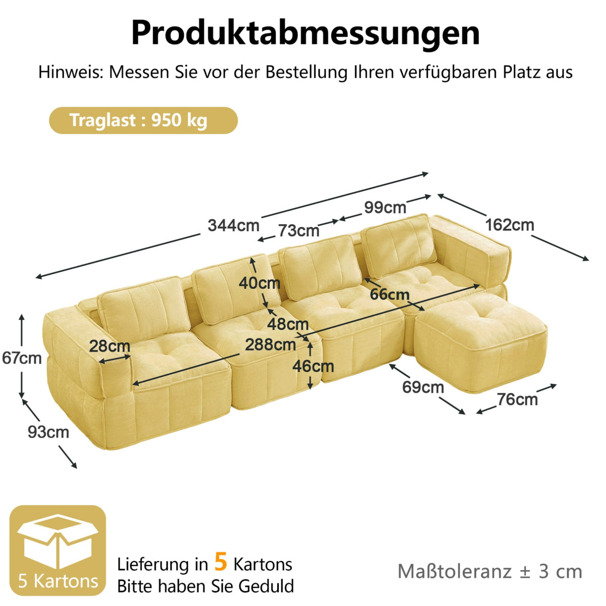 Canapé Modulable en Polyester Jaune avec Pouf jaune - vue 6