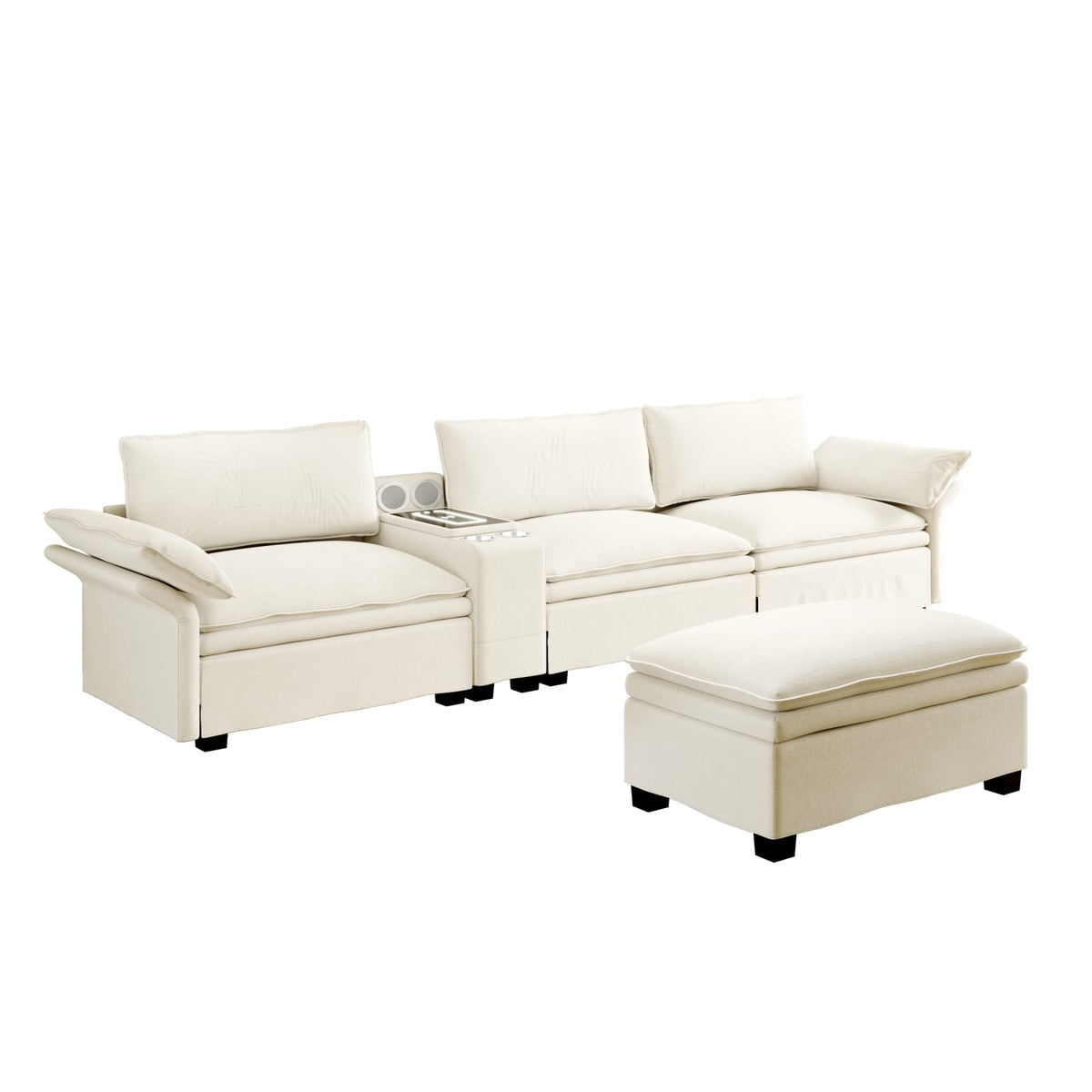 Canapé Modulaire Multifonction 4 Places en Chenille Beige beige - vue 1