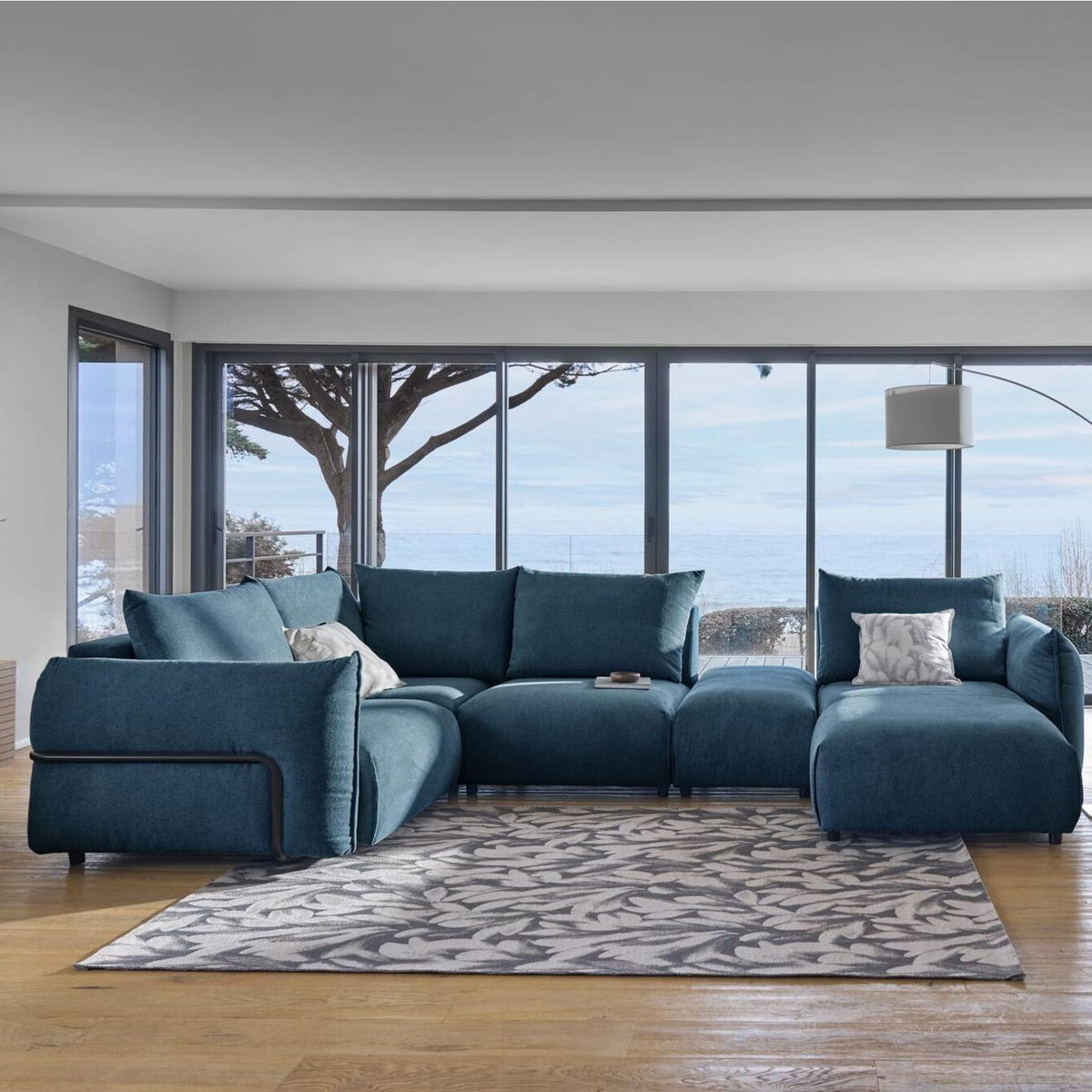 Canapé Panoramique Modulable en Tissu Bleu avec Méridienne Droite bleu - vue 2