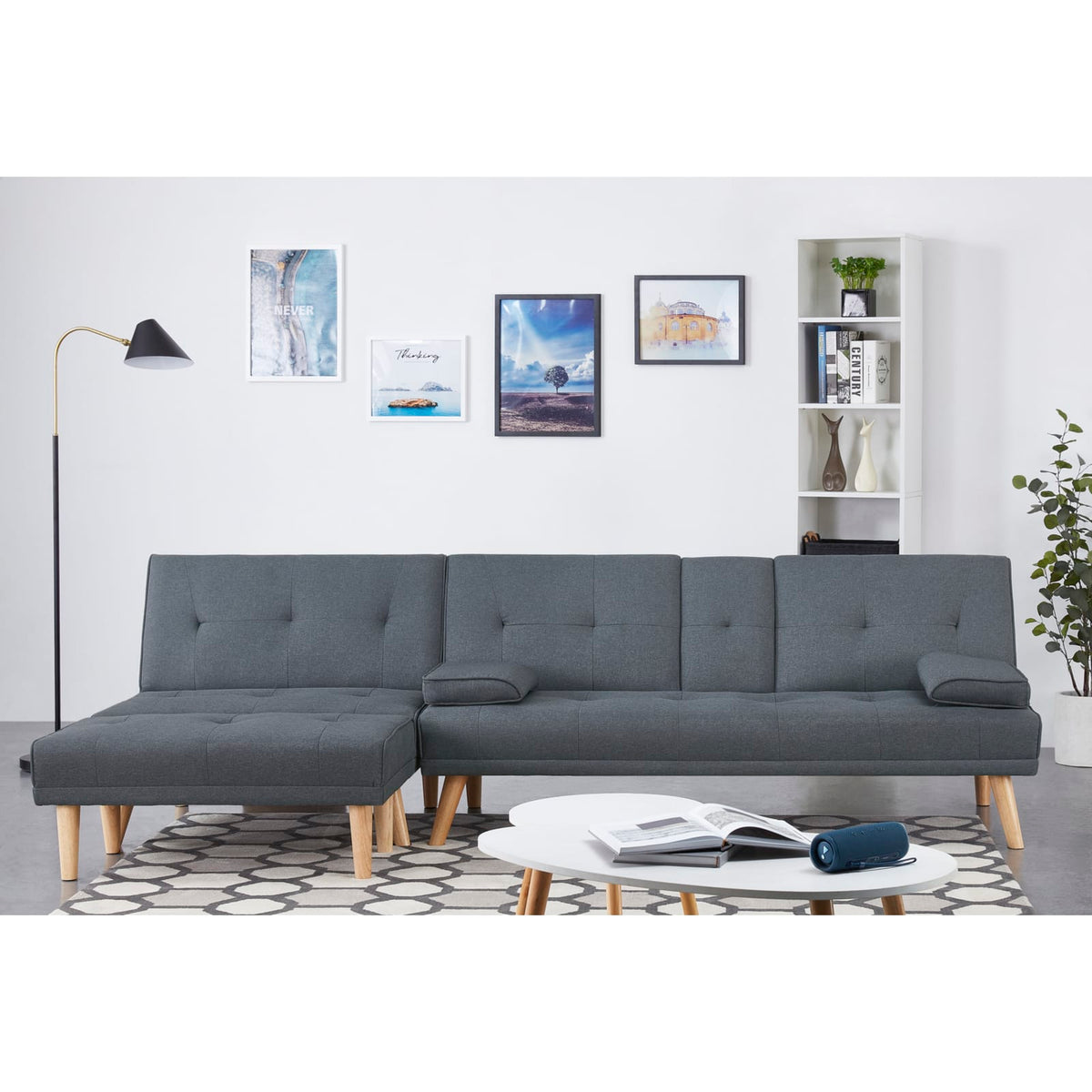 Canapé d'Angle Convertible 5 Places en Tissu Gris gris - vue 2