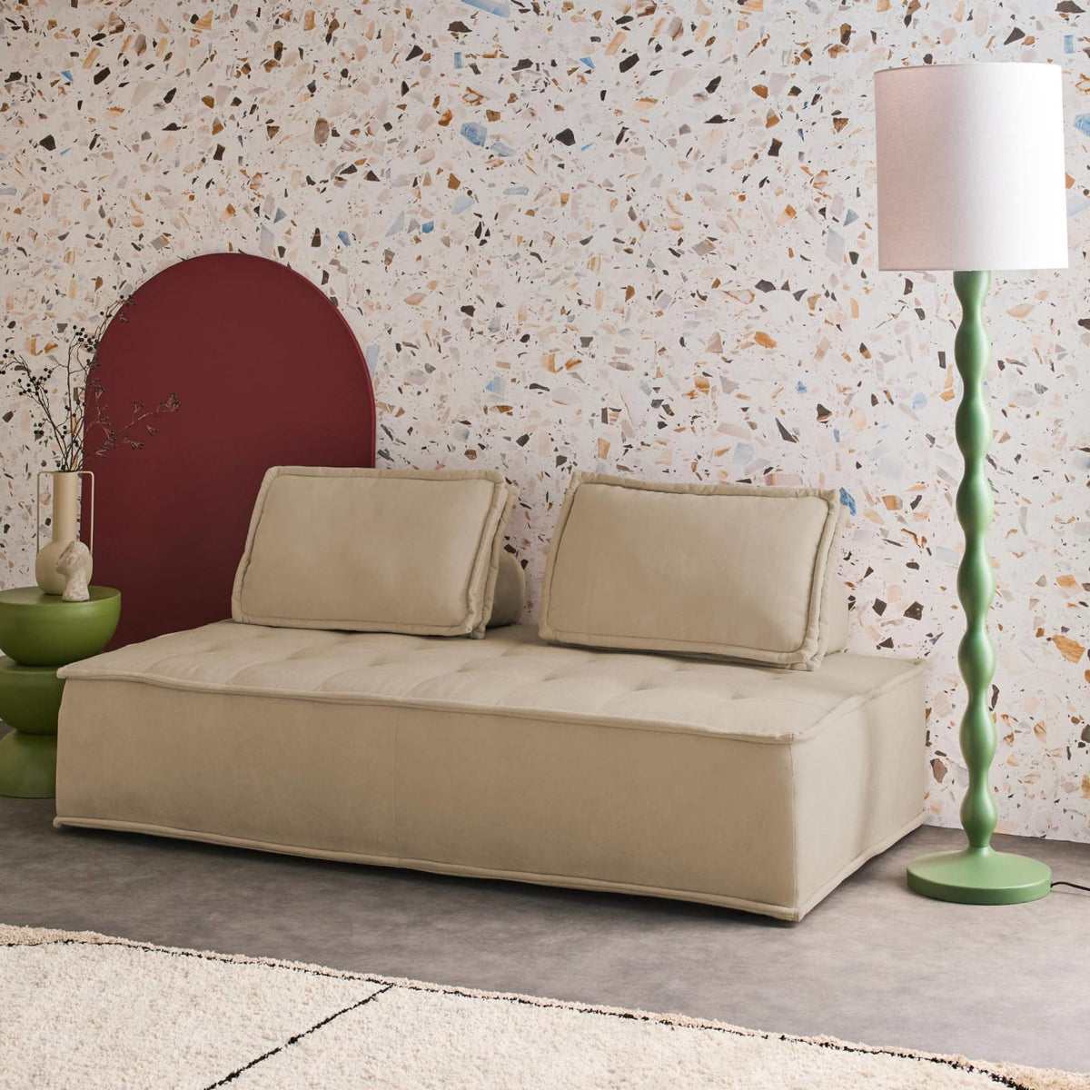 Chauffeuse Modulable 2 Places en Tissu Beige beige - vue 2