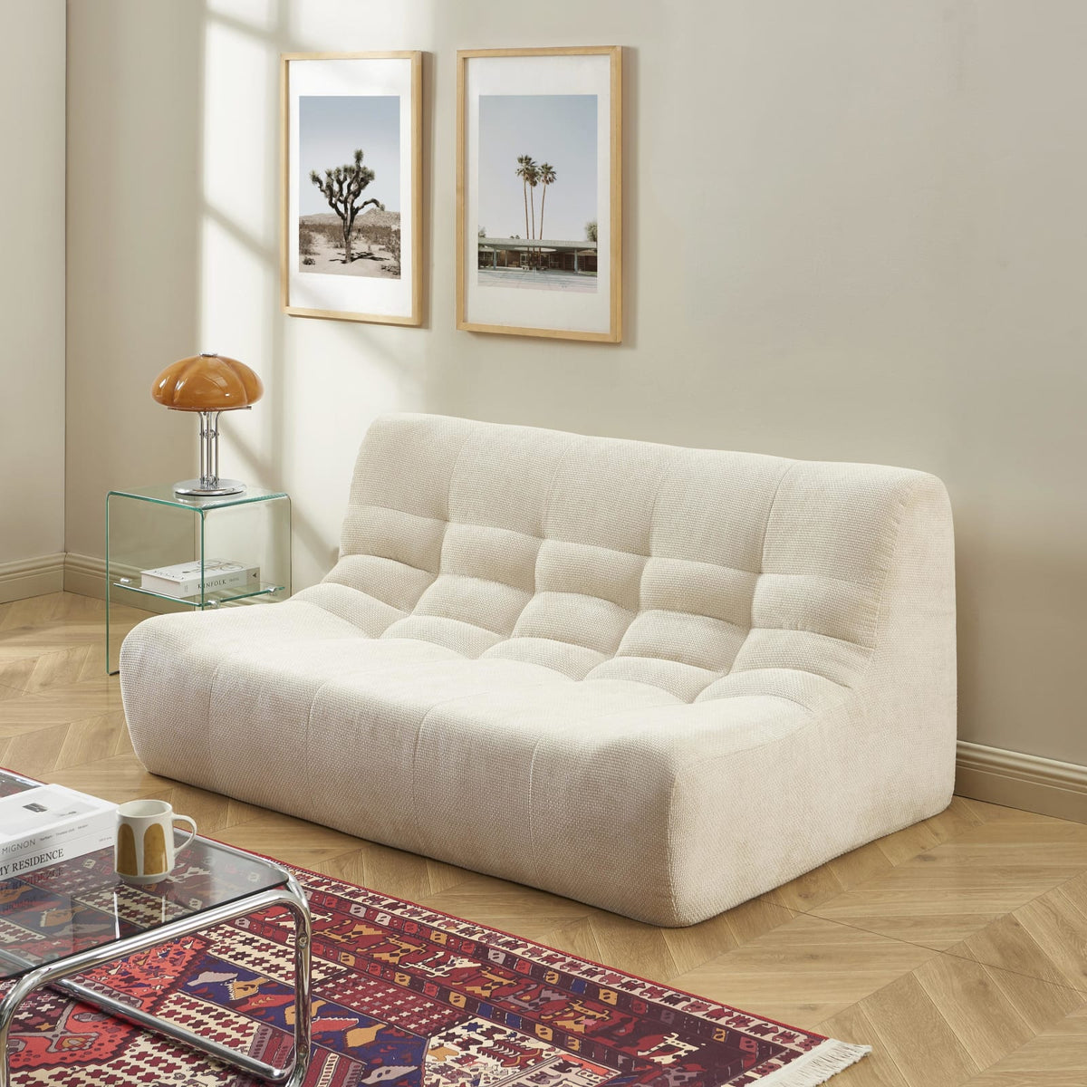 Ensemble Banquette et Chauffeuse Modulable 3 Places en Tissu Chenille Beige beige - vue 4