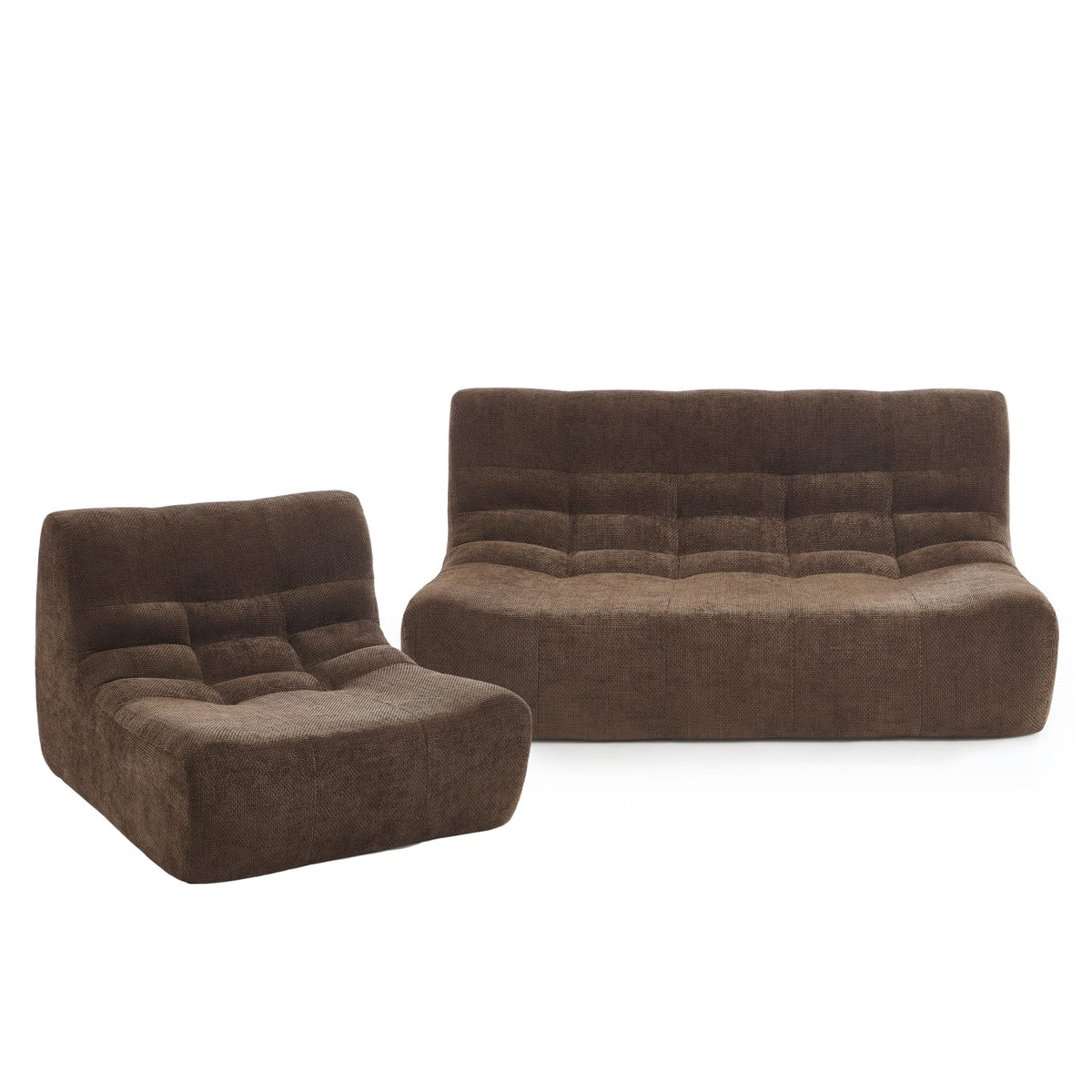Ensemble Banquette et Chauffeuse Modulable 3 Places en Chenille Marron marron - vue 1