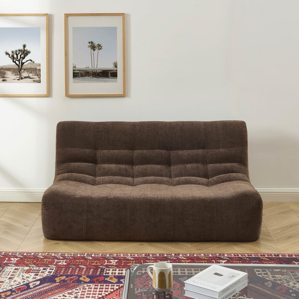 Ensemble Banquette et Chauffeuse Modulable 3 Places en Chenille Marron marron - vue 6