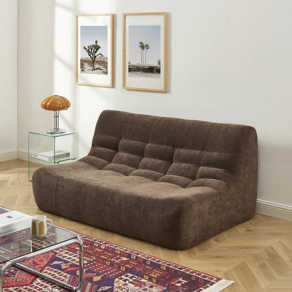 Ensemble Banquette et Chauffeuse Modulable 3 Places en Chenille Marron marron - vue 4