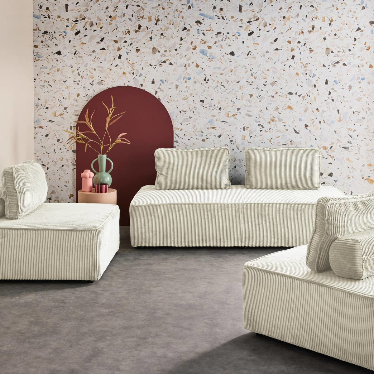 Ensemble de Chauffeuses Modulables en Velours Côtelé Crème 4 Places crème - vue 2