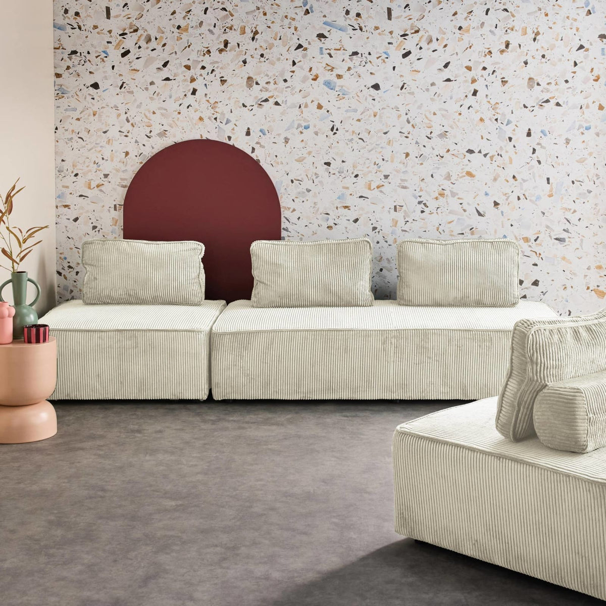 Ensemble de Chauffeuses Modulables en Velours Côtelé Crème 4 Places crème - vue 3