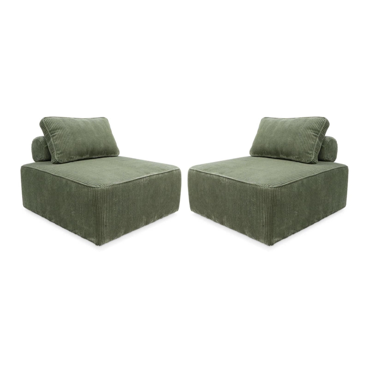 Lot de 2 Chauffeuses Modulables en Velours Côtelé Vert Vert - vue 1