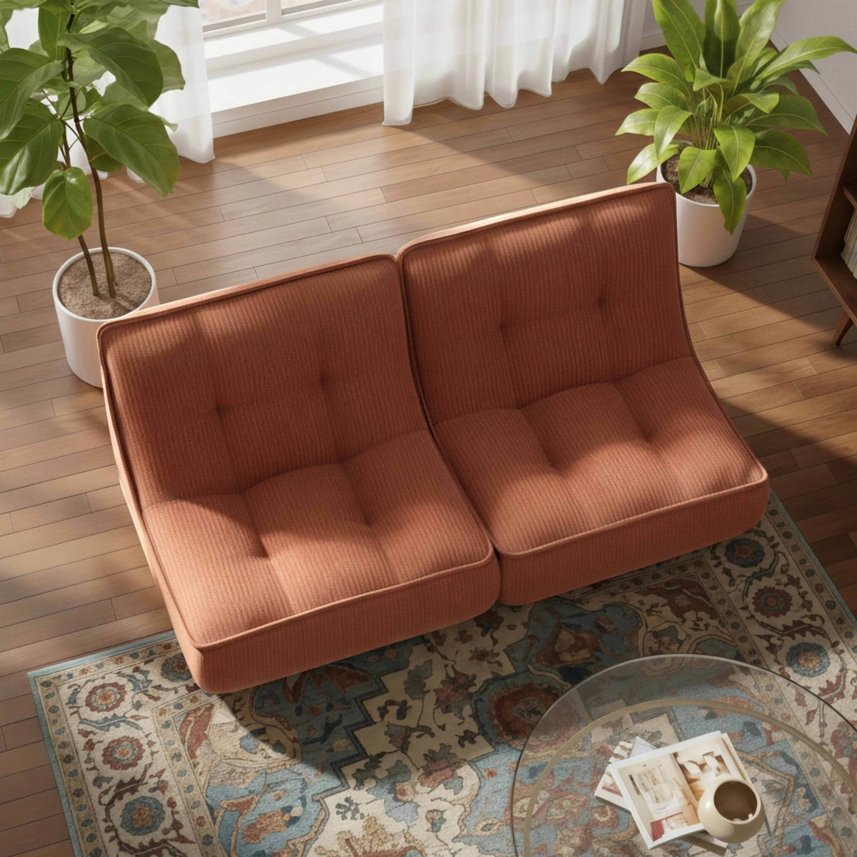 Lot de 2 Chauffeuses Modulables en Velours Côtelé Terracotta terracotta - vue 4