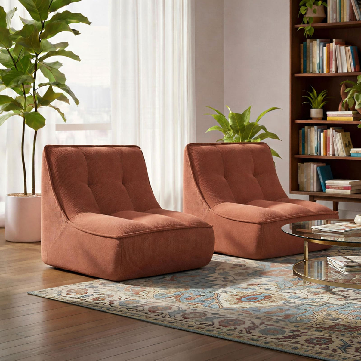 Lot de 2 Chauffeuses Modulables en Velours Côtelé Terracotta terracotta - vue 3