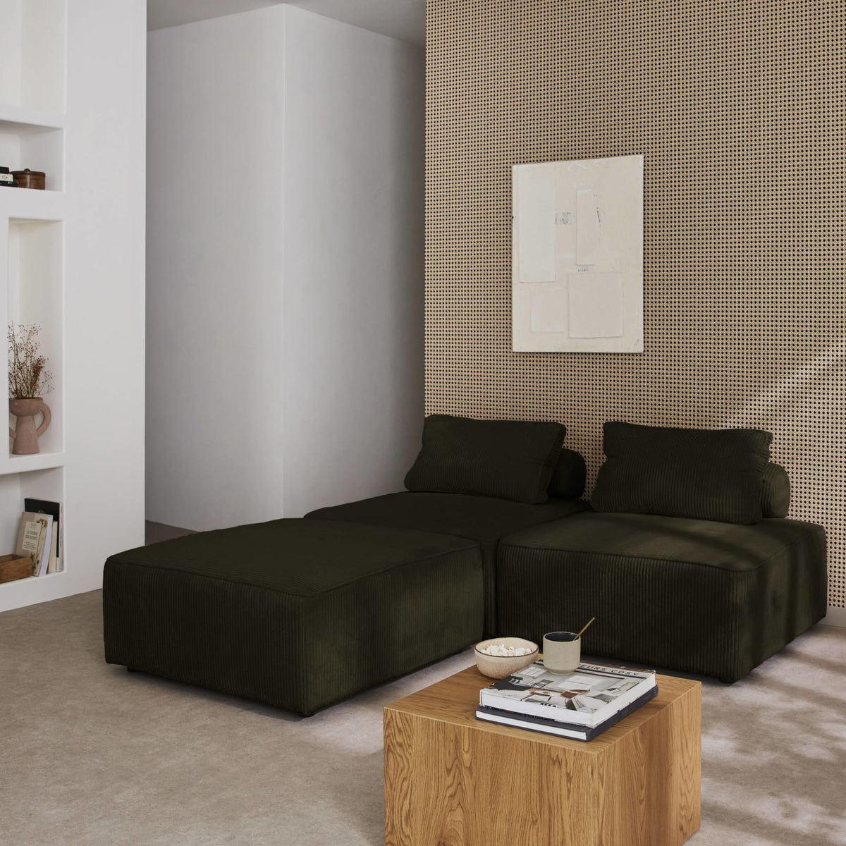 Lot de 3 Chauffeuses Modulables en Velours Côtelé Vert Foncé vert foncé - vue 5