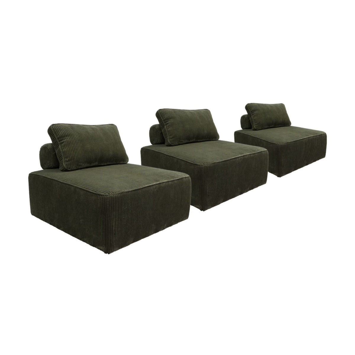 Lot de 3 Chauffeuses Modulables en Velours Côtelé Vert Foncé vert foncé - vue 1