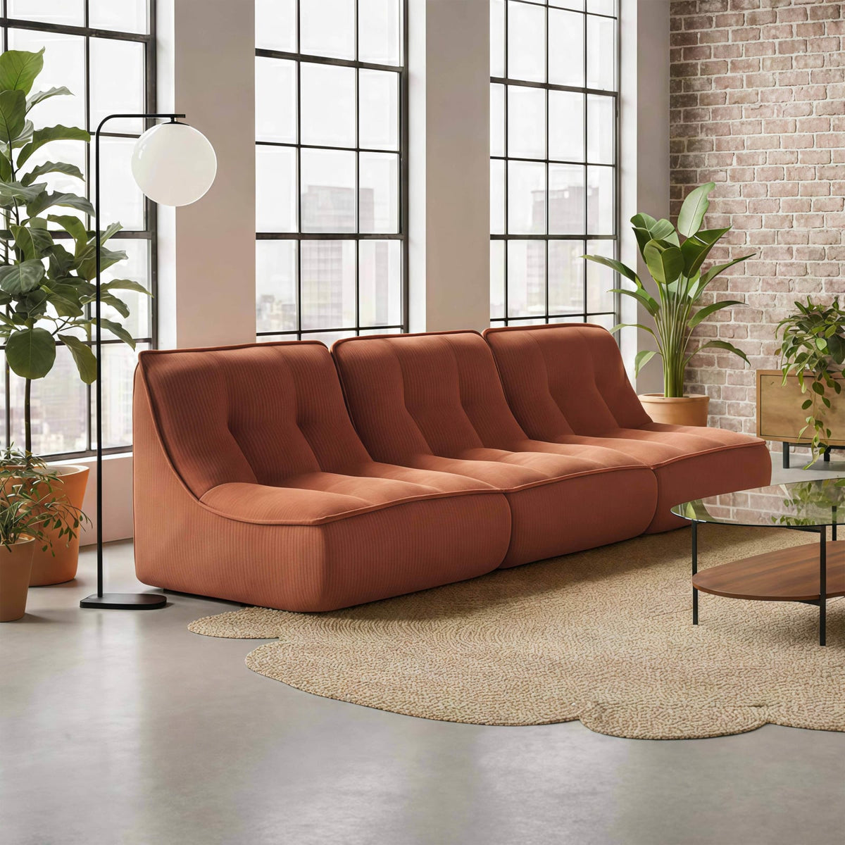 Lot de 3 Fauteuils Modulables en Velours Côtelé Terracotta terracotta - vue 2
