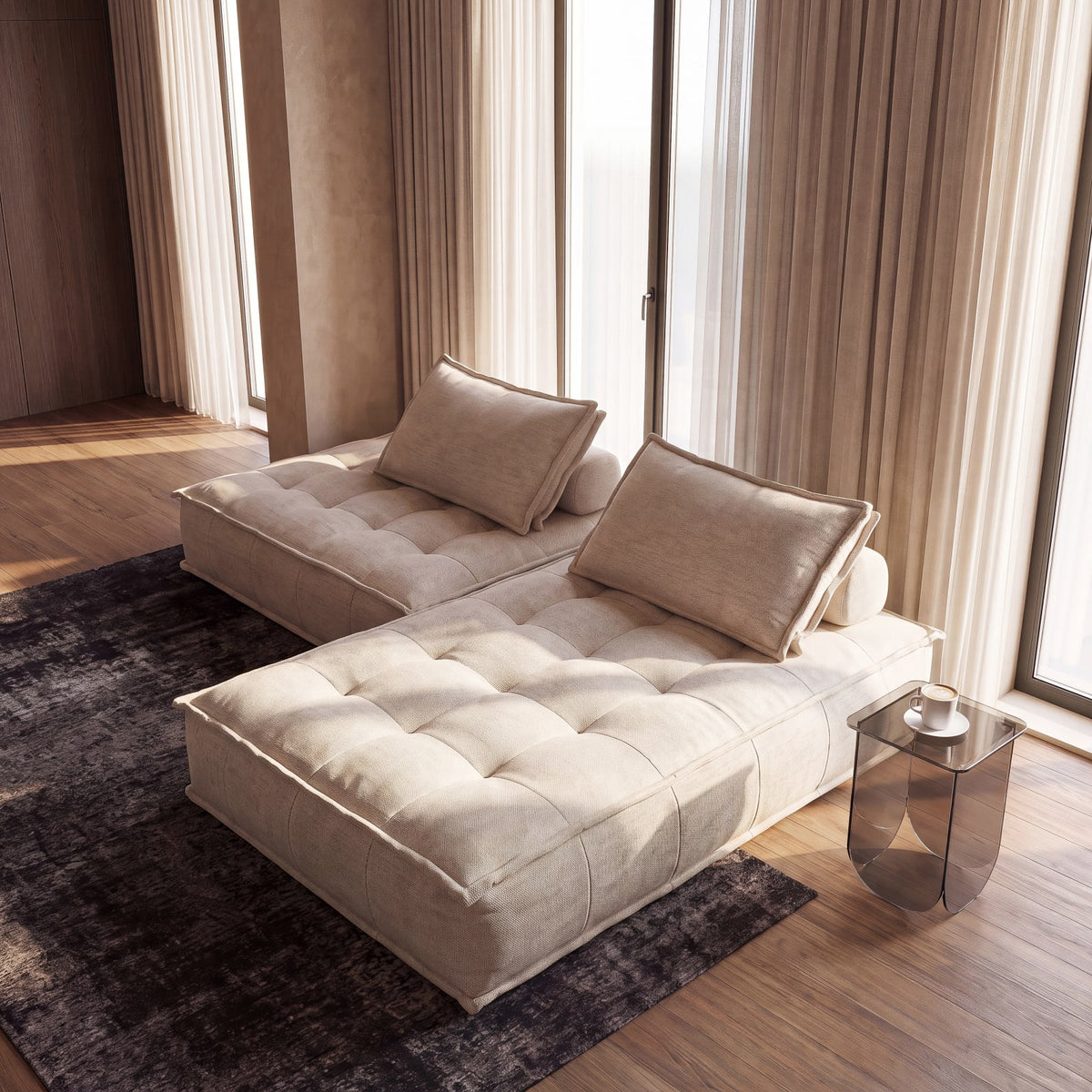 Méridienne Modulable en Tissu Beige Sable beige sable - vue 1