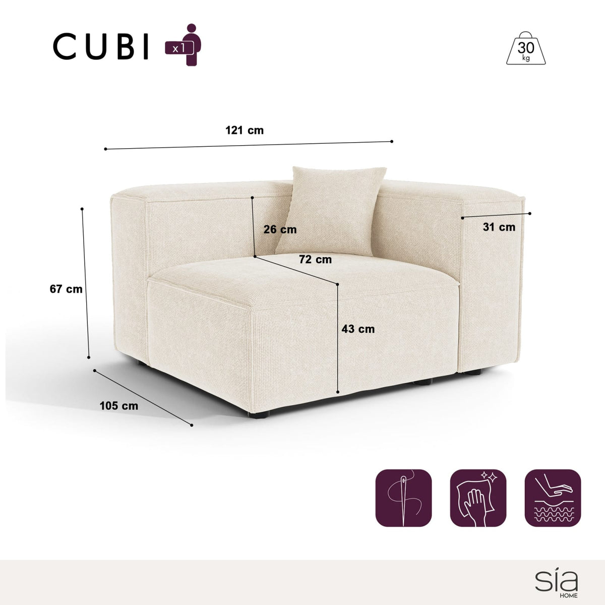 Module d'Angle Modulable en Velours Chenillé Crème crème - vue 3