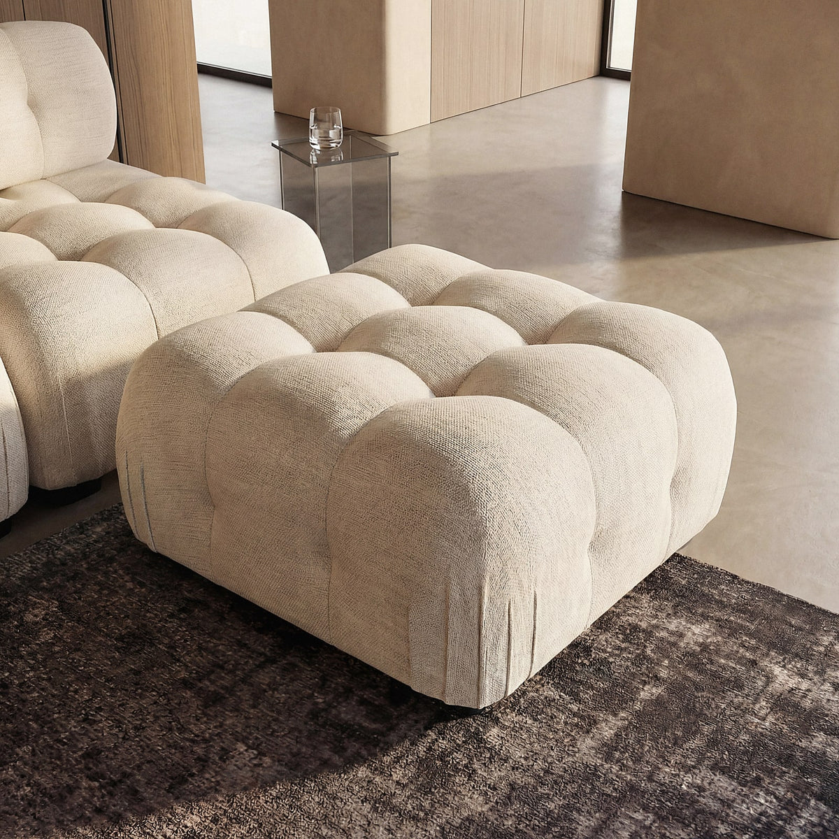 Pouf Modulable en Tissu Tramé Beige Sable beige sable - vue 1