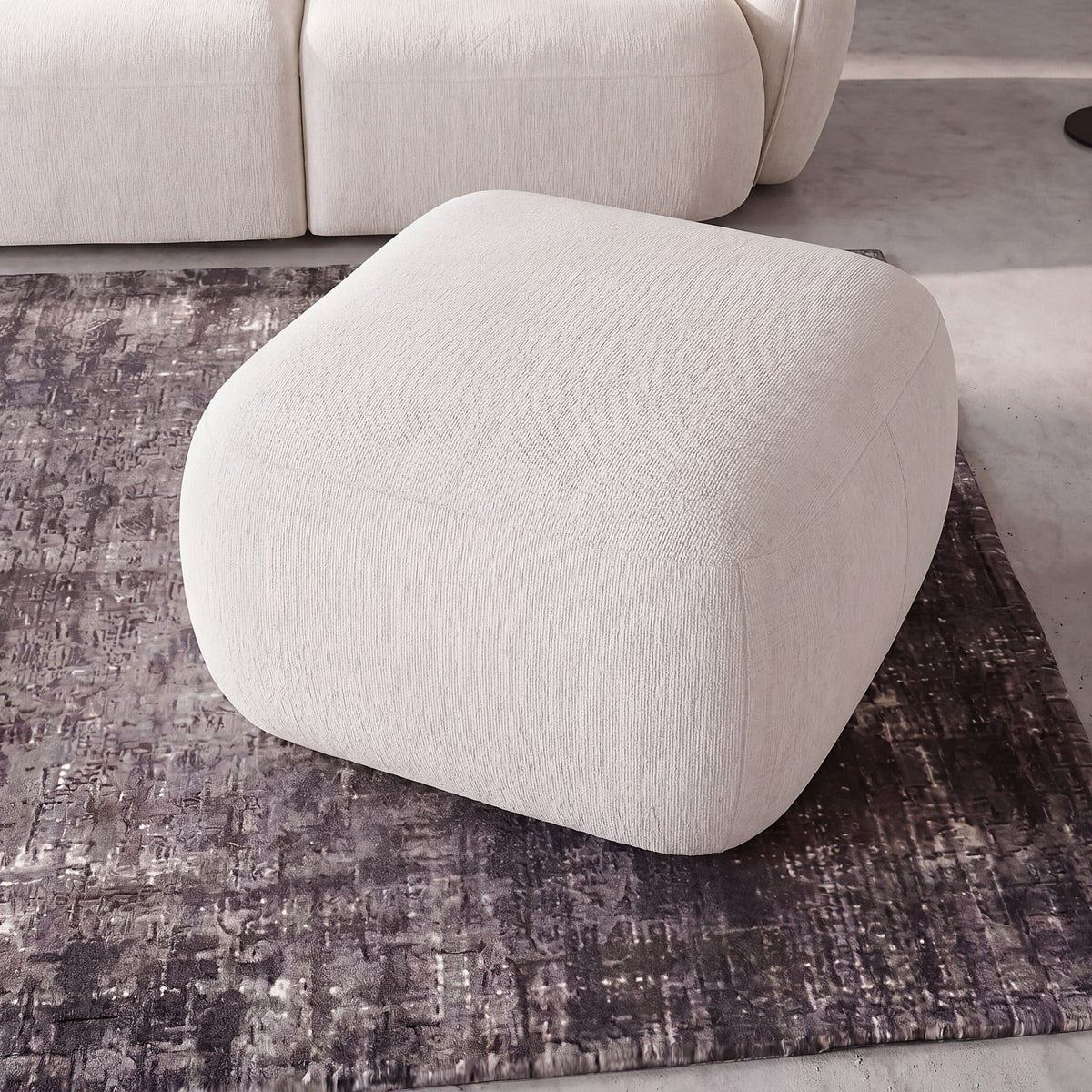 Pouf Modulable en Tissu Effet Lin Beige beige - vue 1