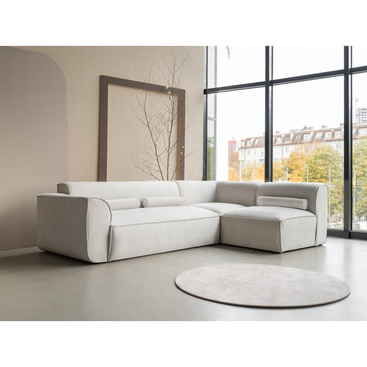 Canapé d'Angle Modulable 6 Places en Tissu Chenille Beige beige - vue 3