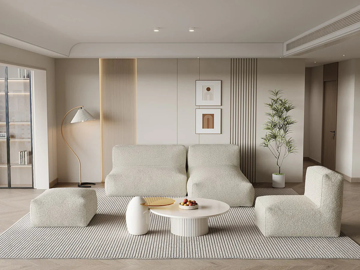 Canapé Modulable Tissu Blanc Cassé - NOUMARA
