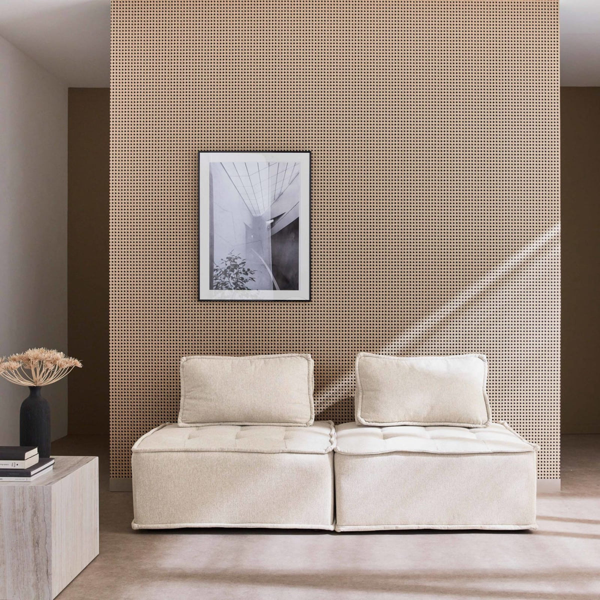 Lot de 2 Chauffeuses Modulables en Tissu Capitonné Crème crème - vue 2