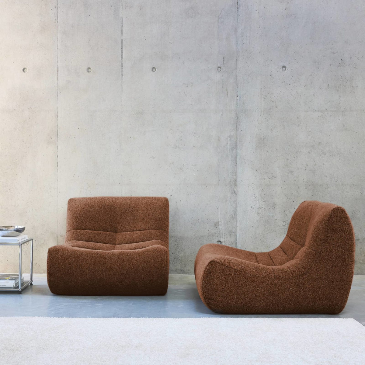 Lot de 2 Chauffeuses Modulables en Bouclette Texturée Terracotta Terracotta - vue 2