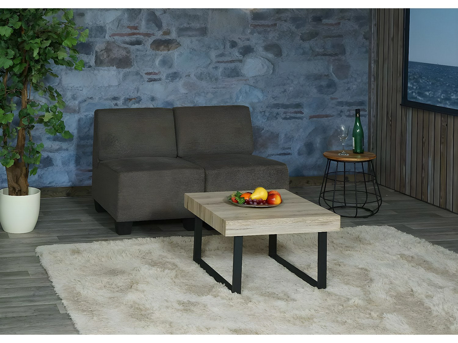 Canapé modulable 2 places marron tissu