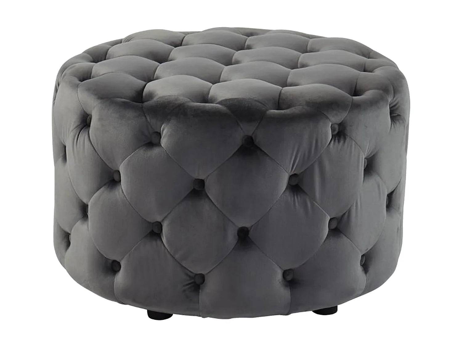Pouf rond FOURCA en velours capitonné gris anthracite - vue principale