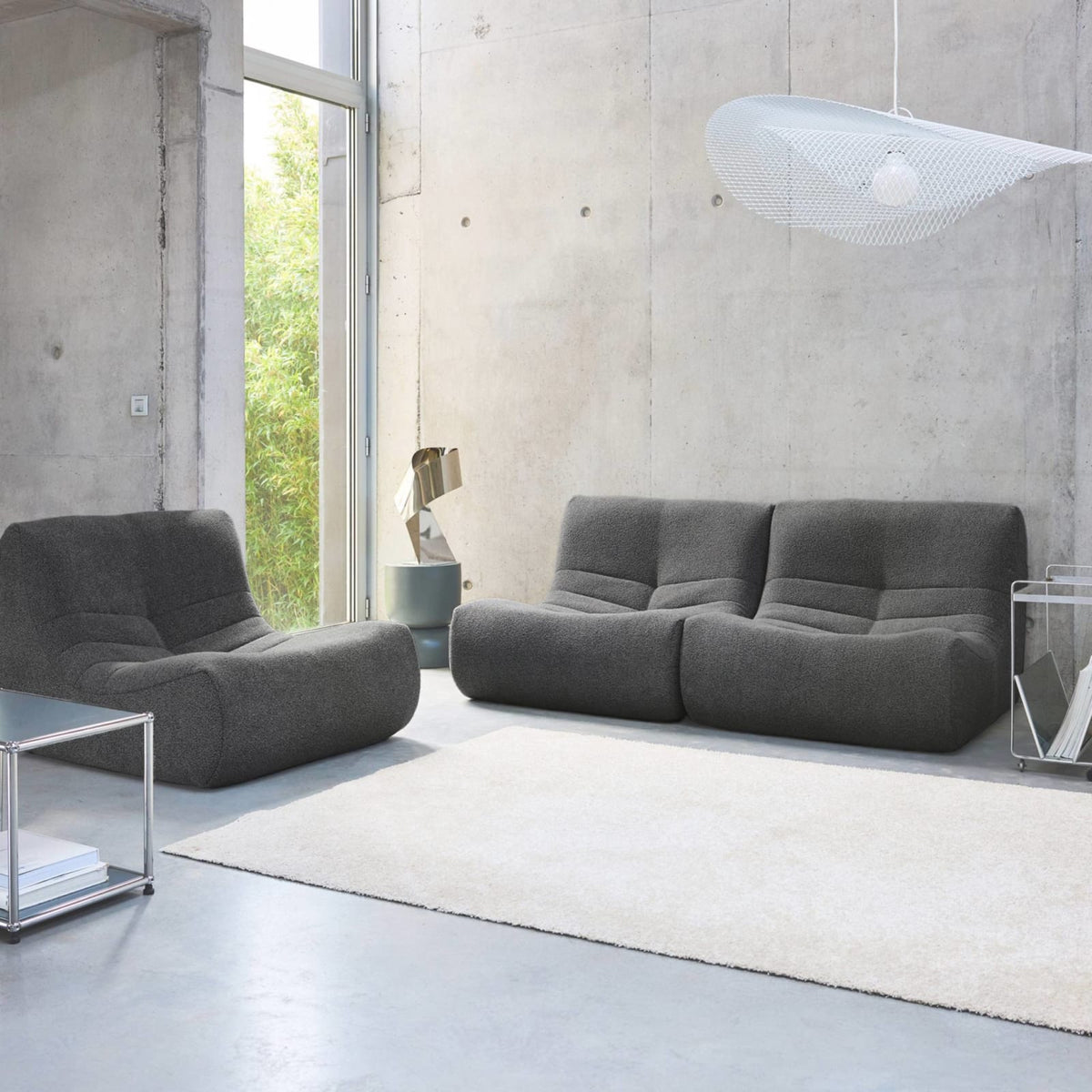 Lot de 3 Chauffeuses Modulables en Bouclette Anthracite Anthracite - vue 2
