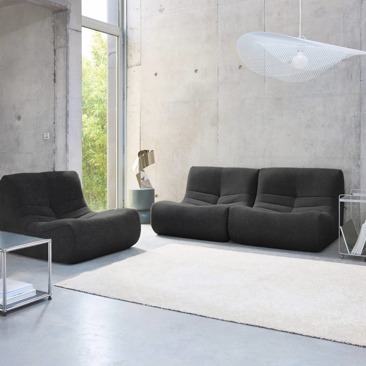 Lot de 3 Chauffeuses Modulables en Bouclette Texturée Noire Noir - vue 2