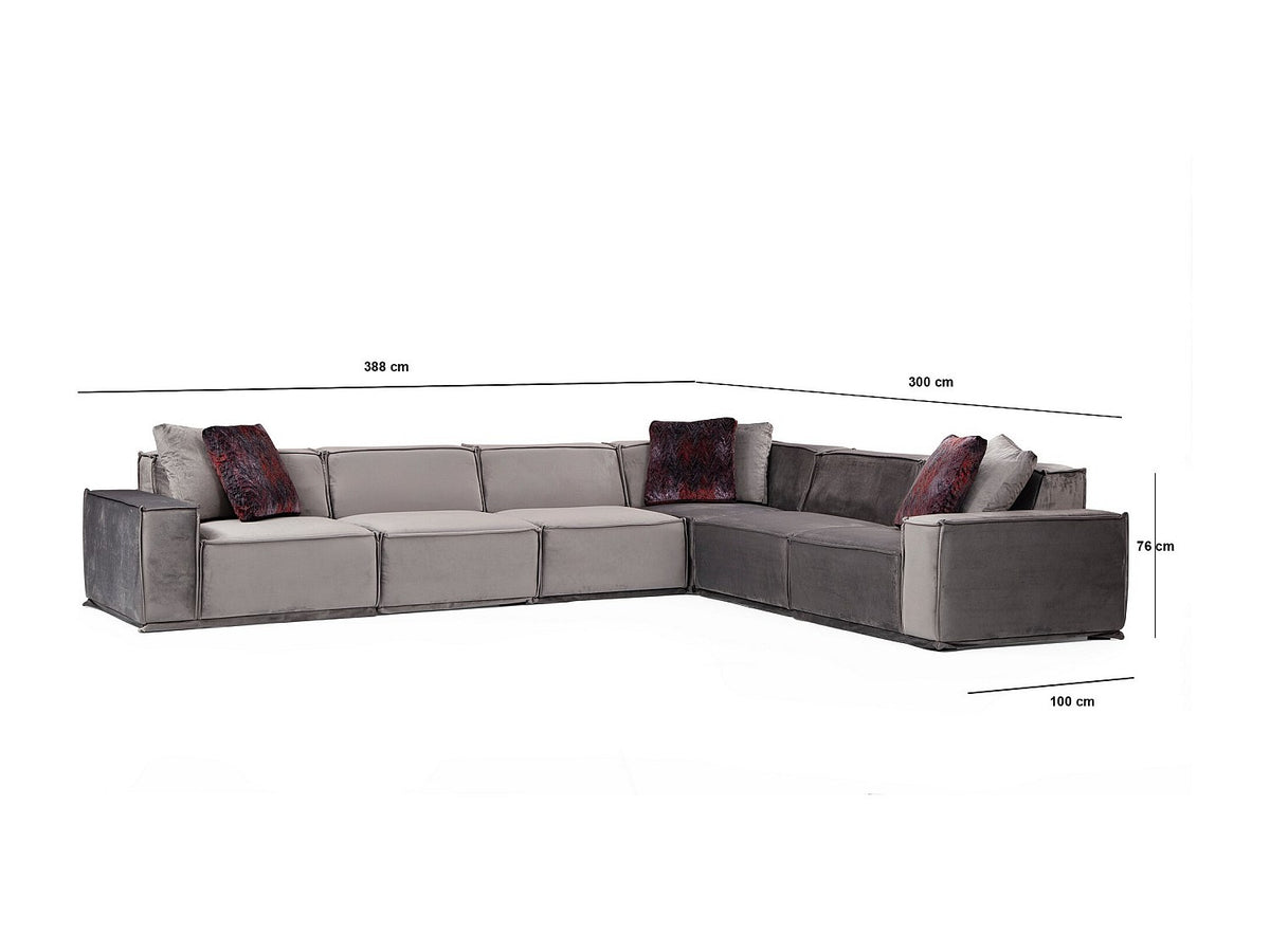Canapé modulable 5 places gris velours