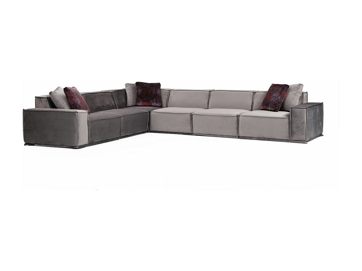 Canapé modulable 5 places gris velours