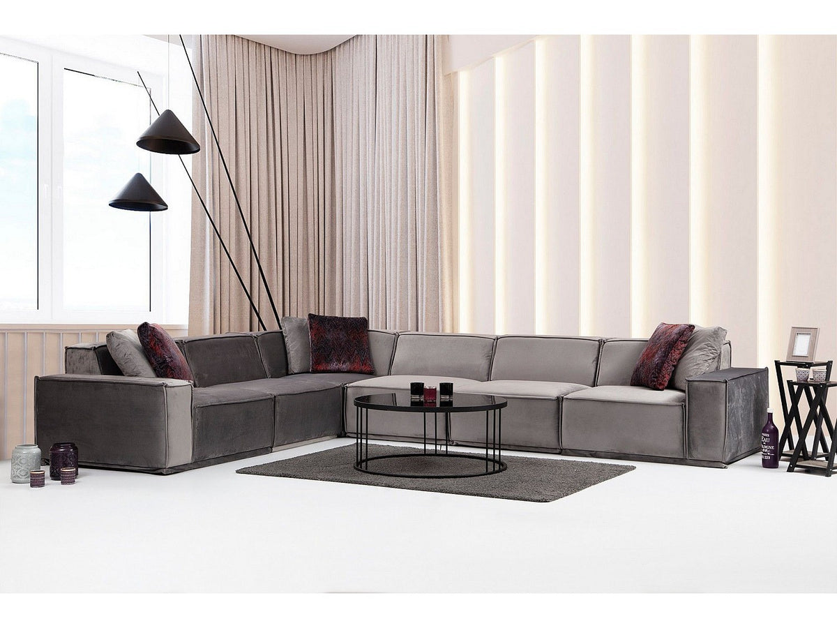 Canapé modulable 5 places gris velours