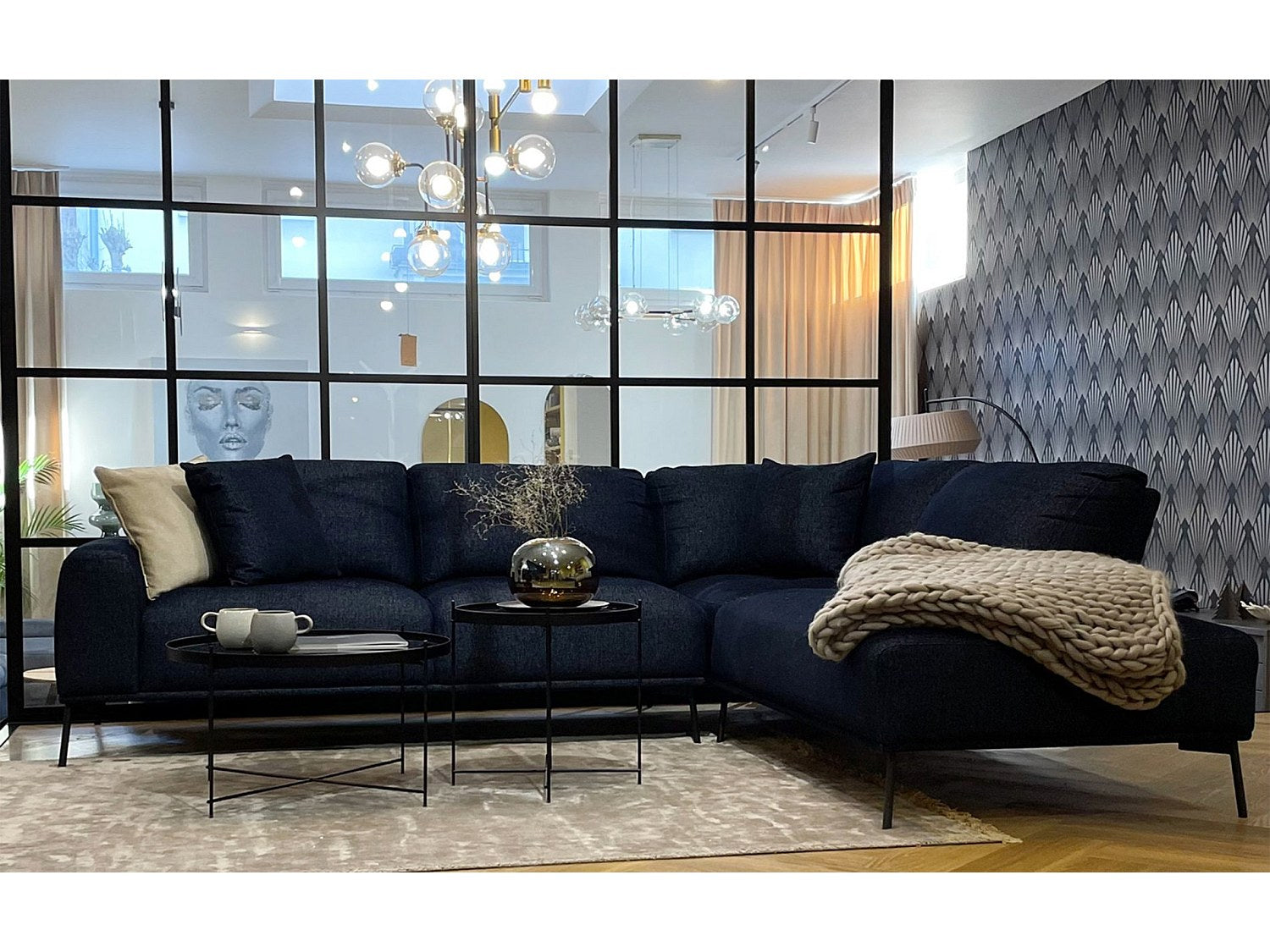 Angle pour canapé modulable bleu tissu