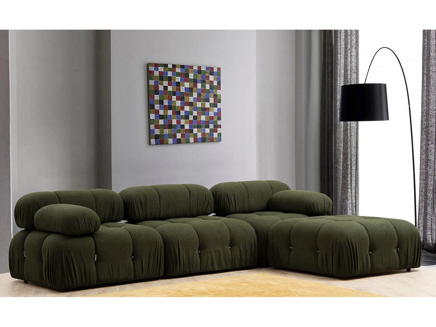 Angle pour canapé modulable 4 places bleu velours - Bubble