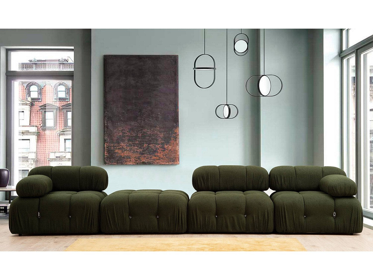 Angle pour canapé modulable 4 places vert velours - Bubble