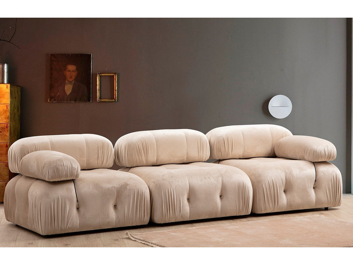 Canapé modulable 3 places beige velours - Bubble