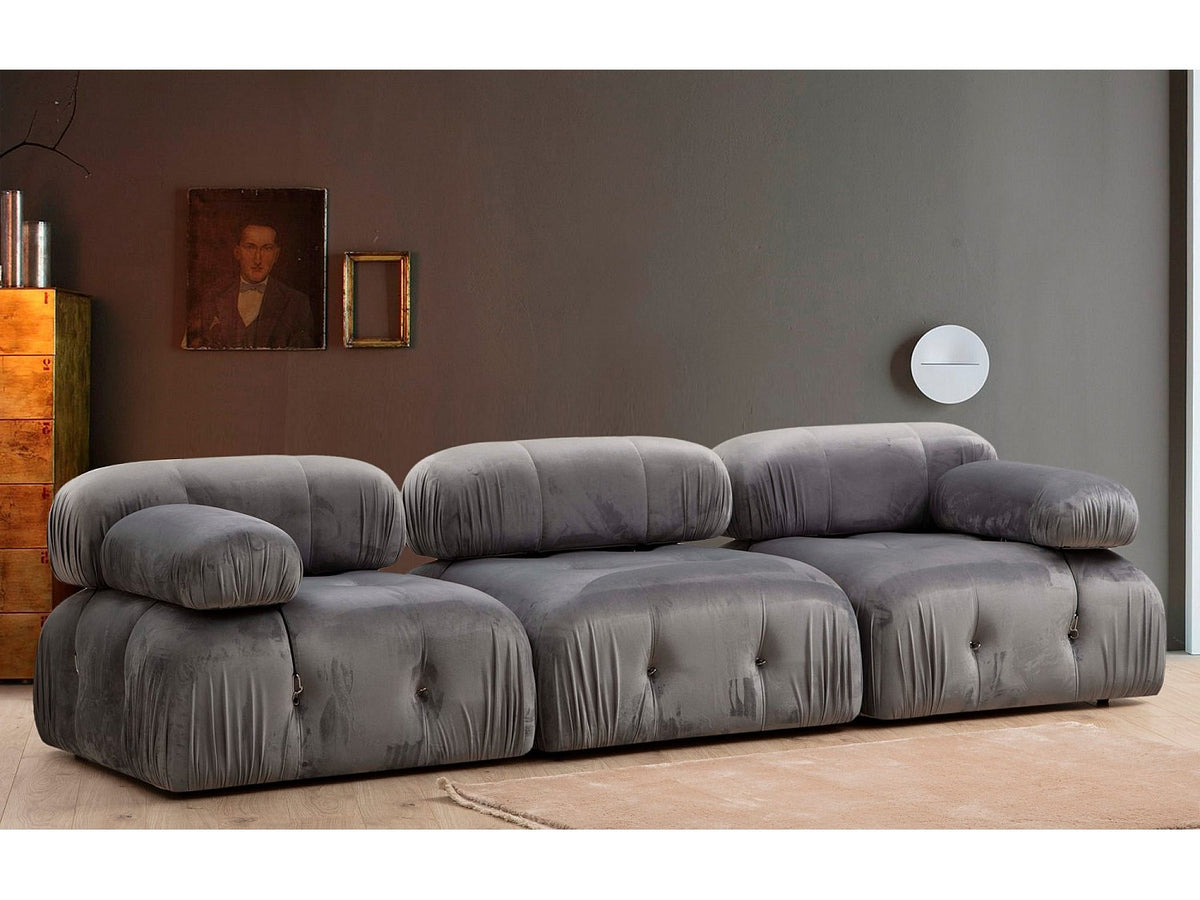 Canapé modulable 3 places beige velours - Bubble