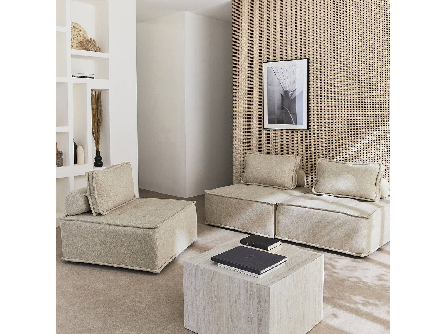 Chauffeuse modulable beige tissu