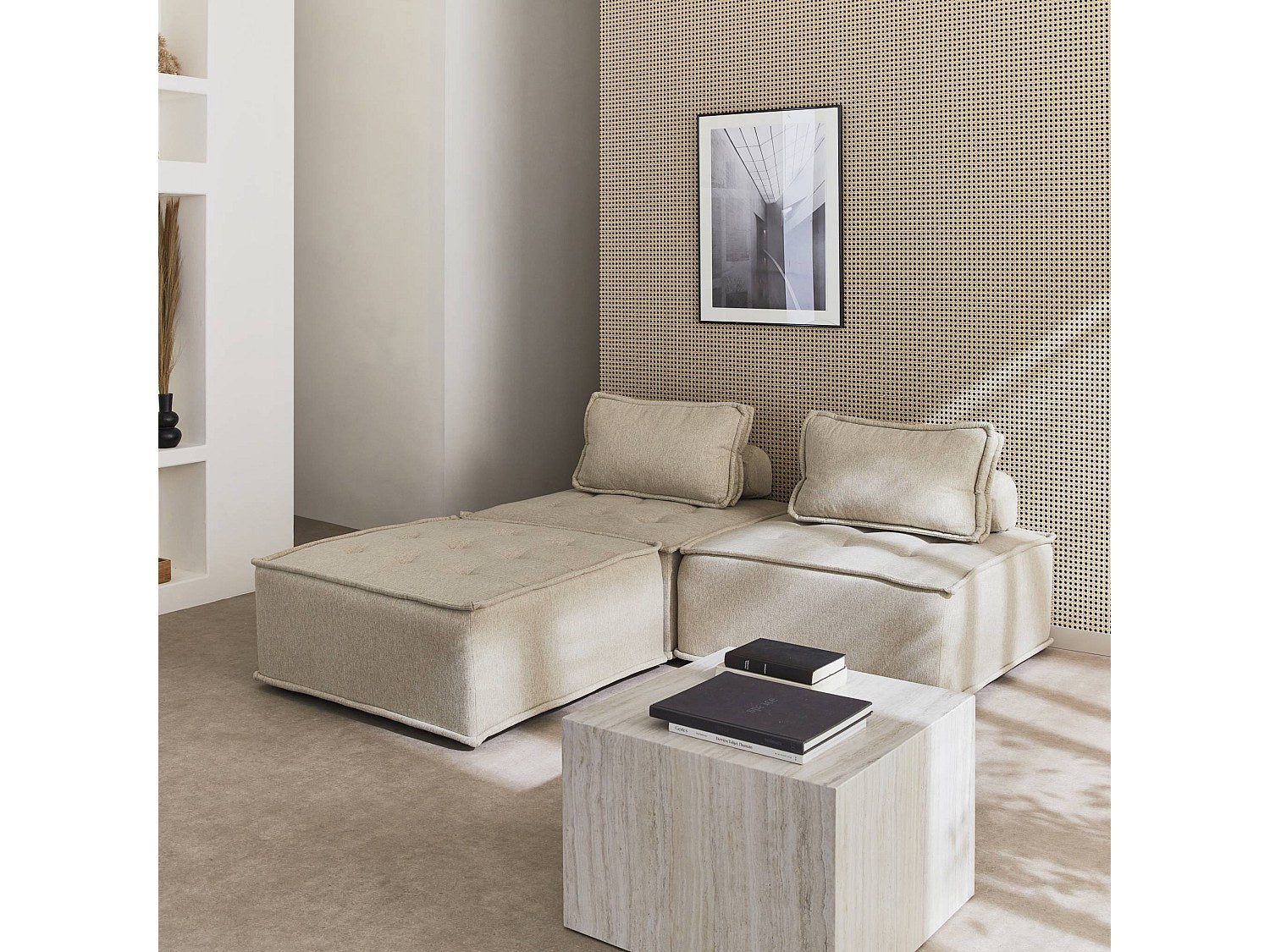 Chauffeuse modulable beige tissu