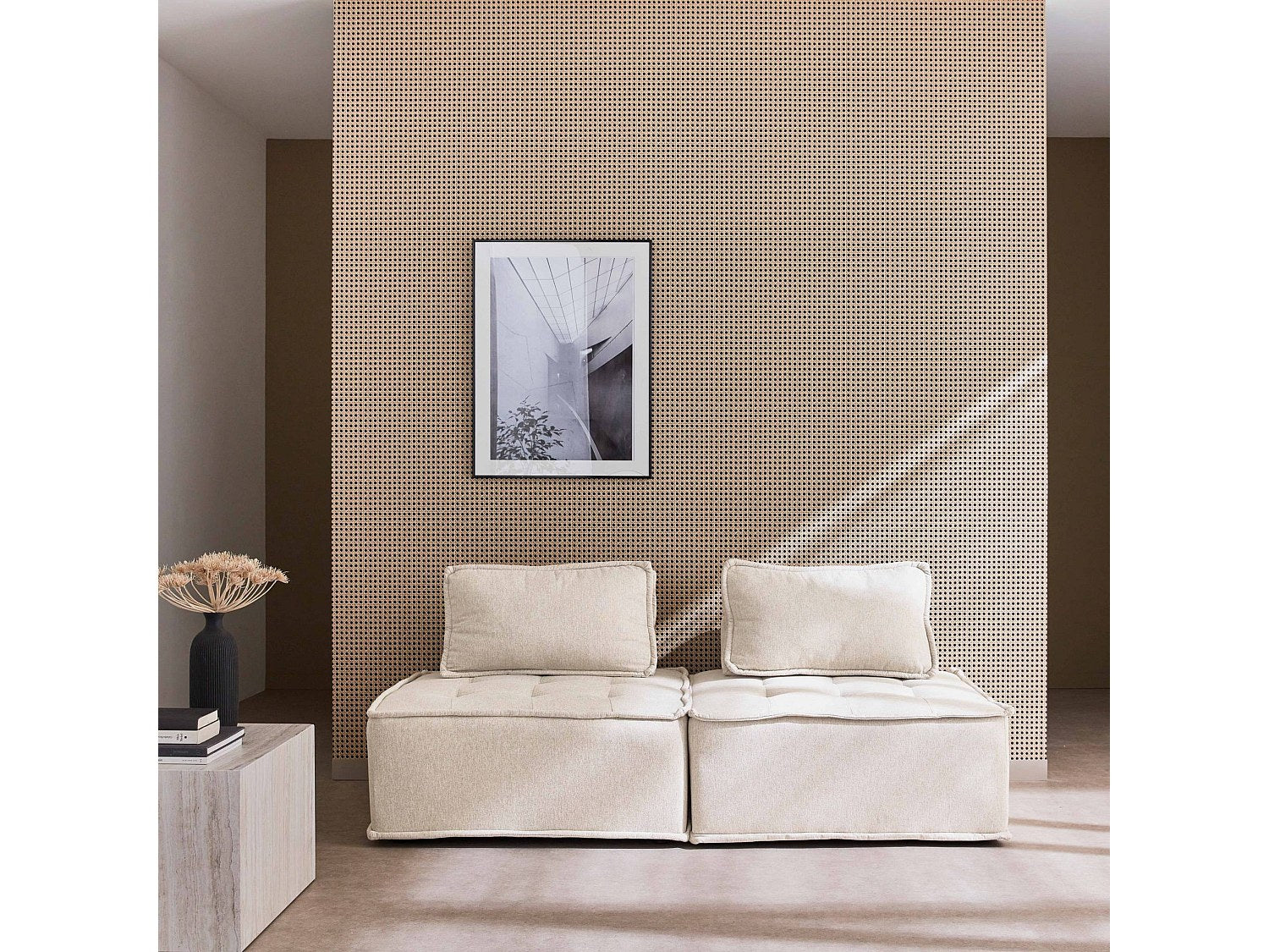 Chauffeuse modulable beige tissu