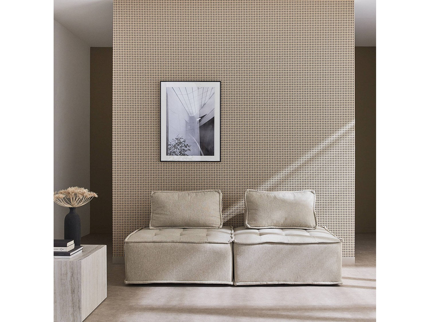 Chauffeuse modulable beige tissu