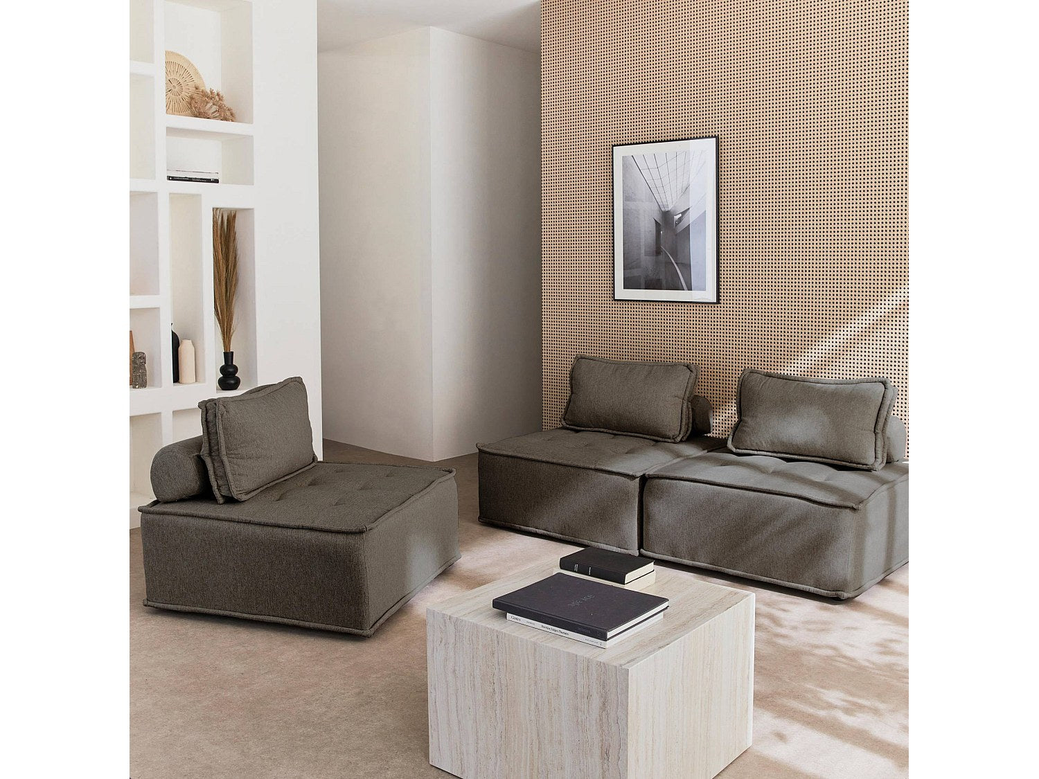 Chauffeuse modulable gris tissu