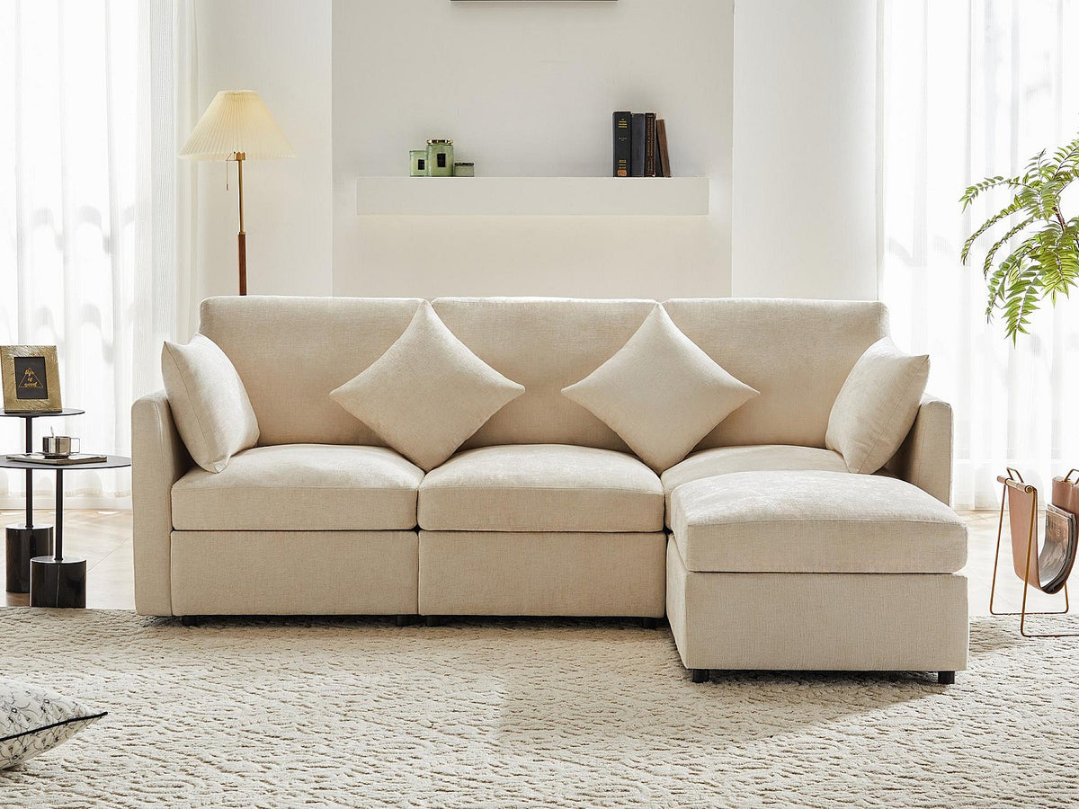 Canapé modulable 3 places beige tissu