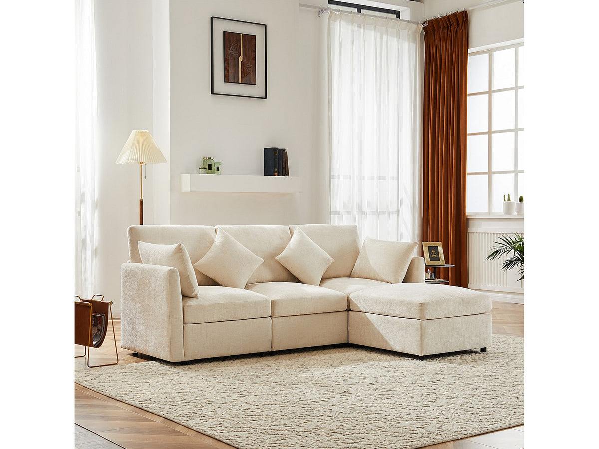 Canapé modulable 3 places beige tissu
