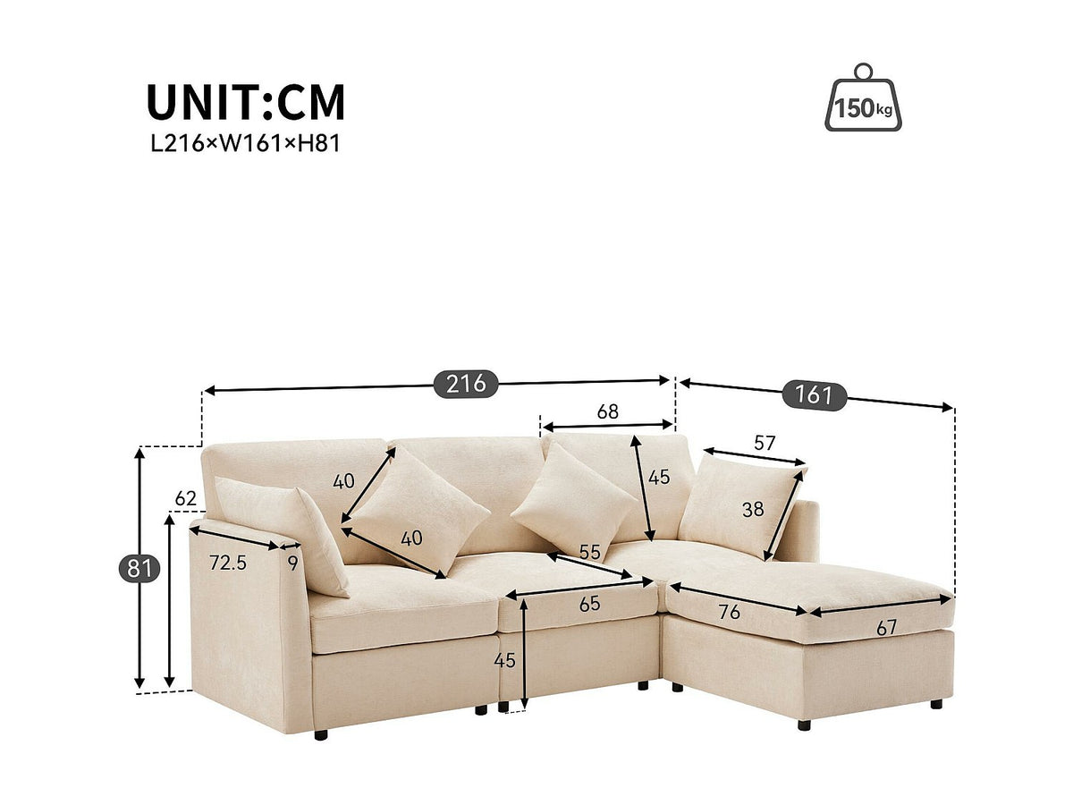 Canapé modulable 3 places beige tissu