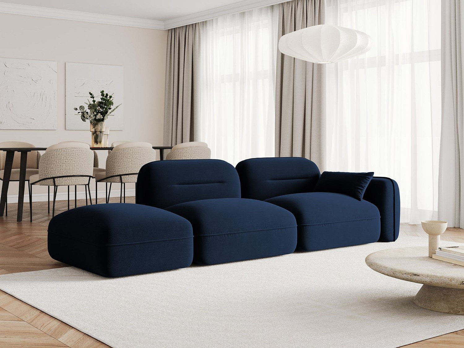 Canapé modulable 3 places bleu velours