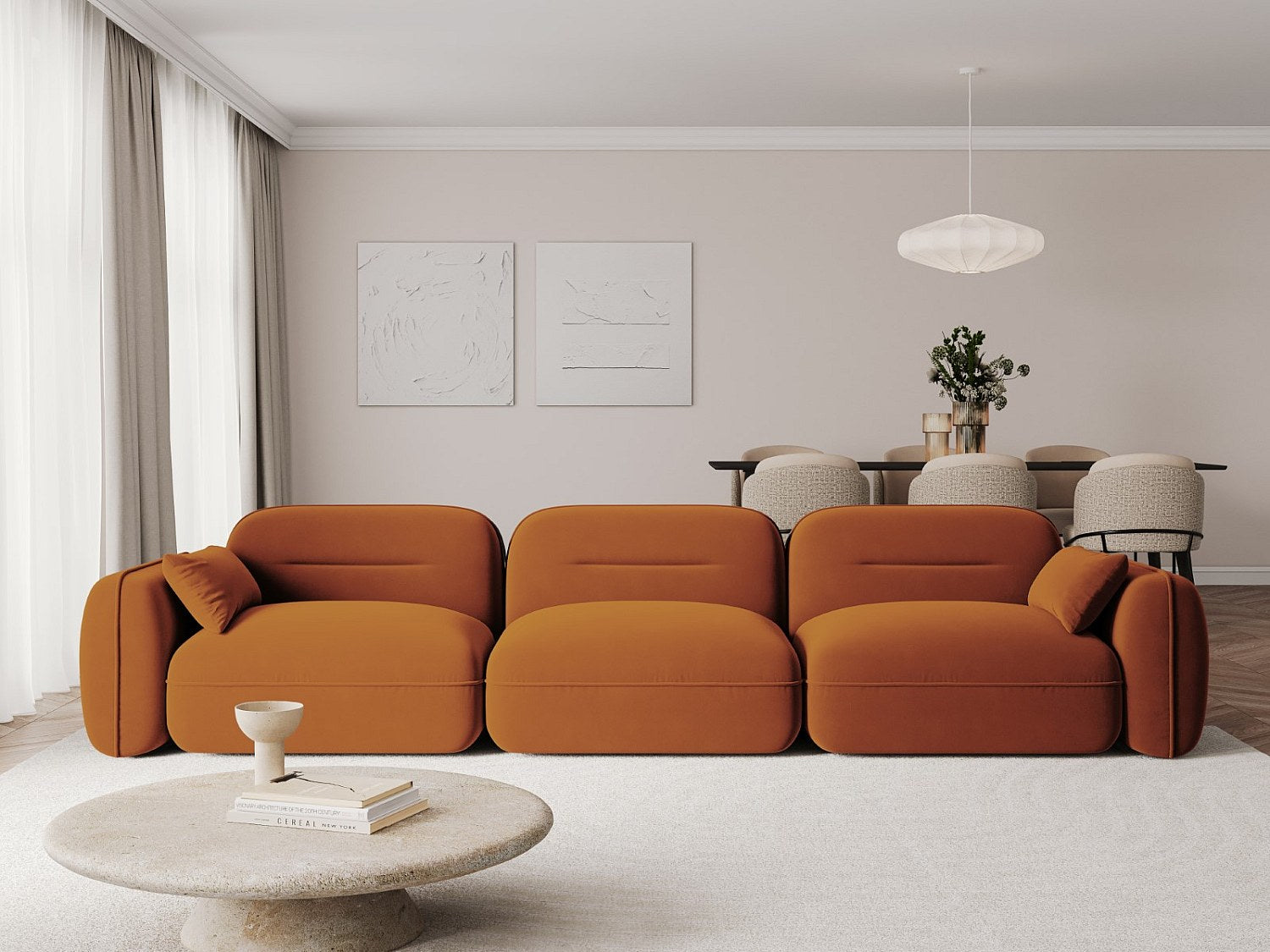 Canapé modulable 4 places orange velours