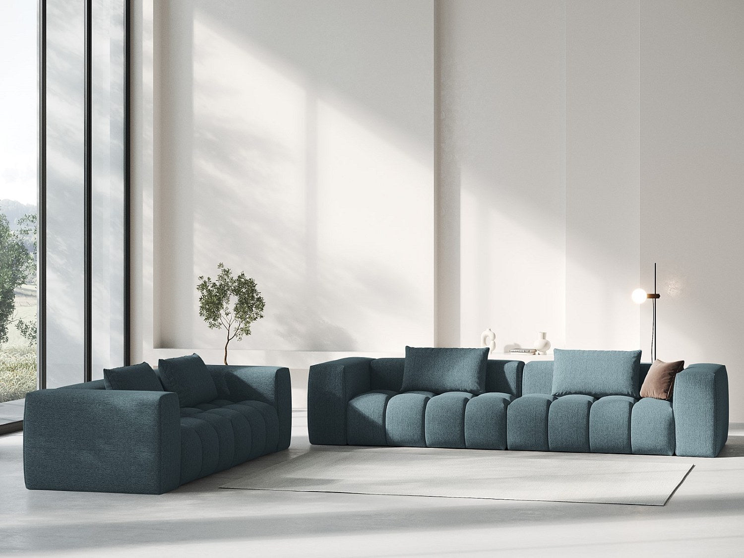 Canapé modulable 3 places bleu tissu
