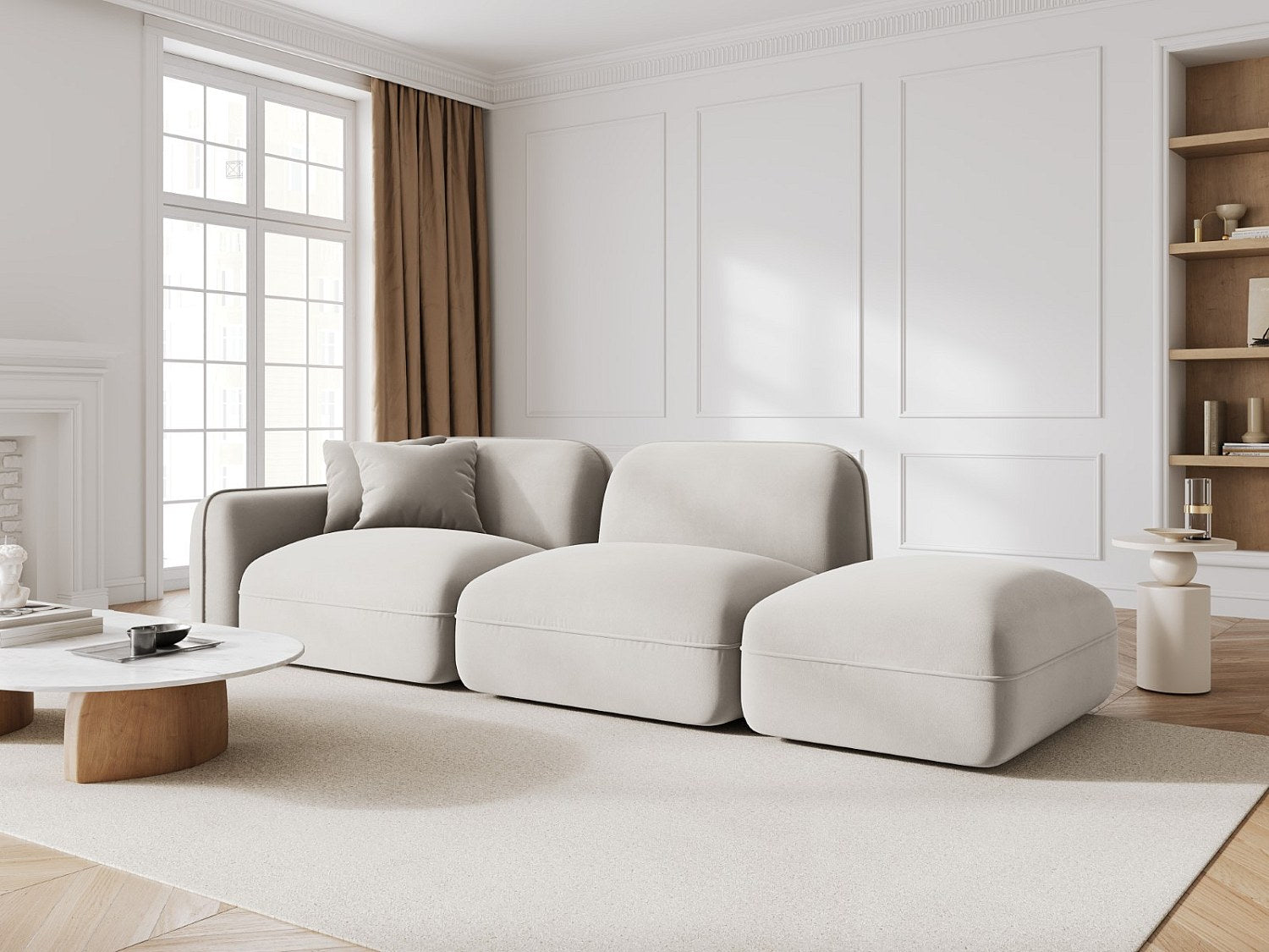 Canapé modulable 3 places beige velours